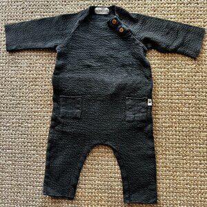 Boutique Textured Cotton Romper | Minimal Black | 3 Months